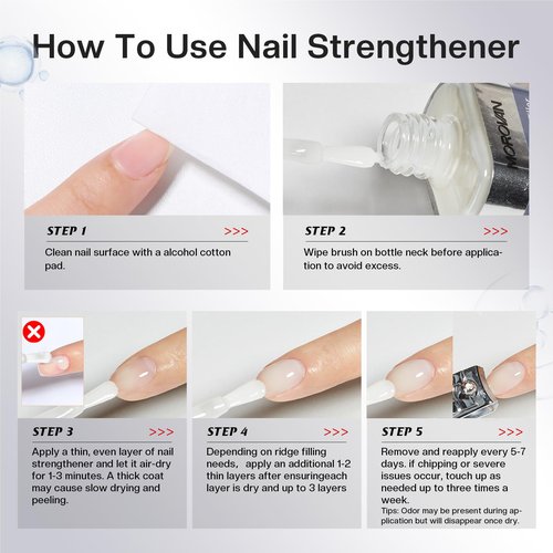 Morovan Nail Strengthener and Growth: Natural Keratin Repair Nail Polish Hardener & Ridge Filler Treatment for Damaged, Cracked, Thin Nails, Prevent Discoloration and Essential Nail Care for women