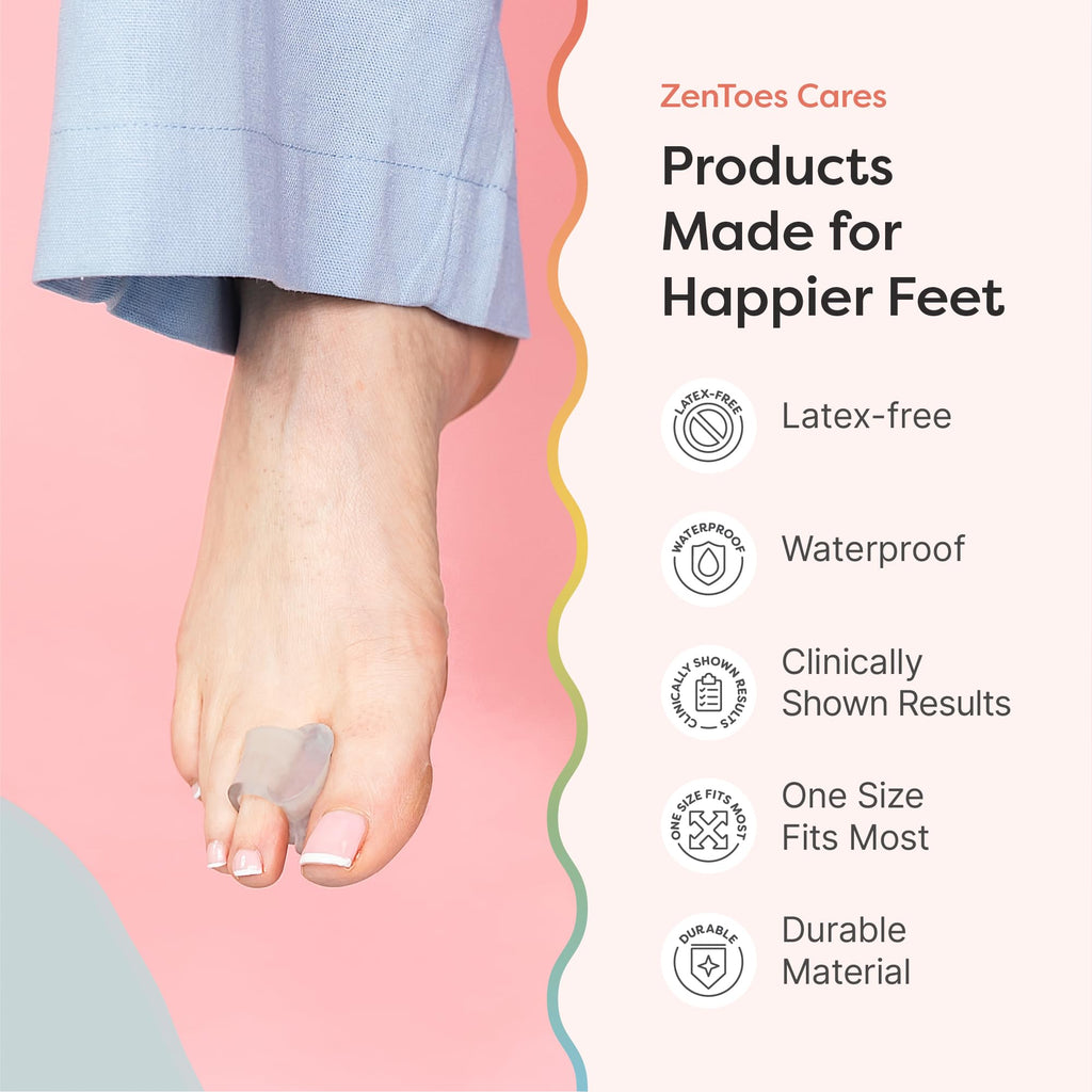 ZenToes Firm Gel Toe Separators for Overlapping Toes, Bunions, Big Toe Alignment, Corrector and Spacer, Strong Support - 4 Pack (Firm Frosted Clear)
