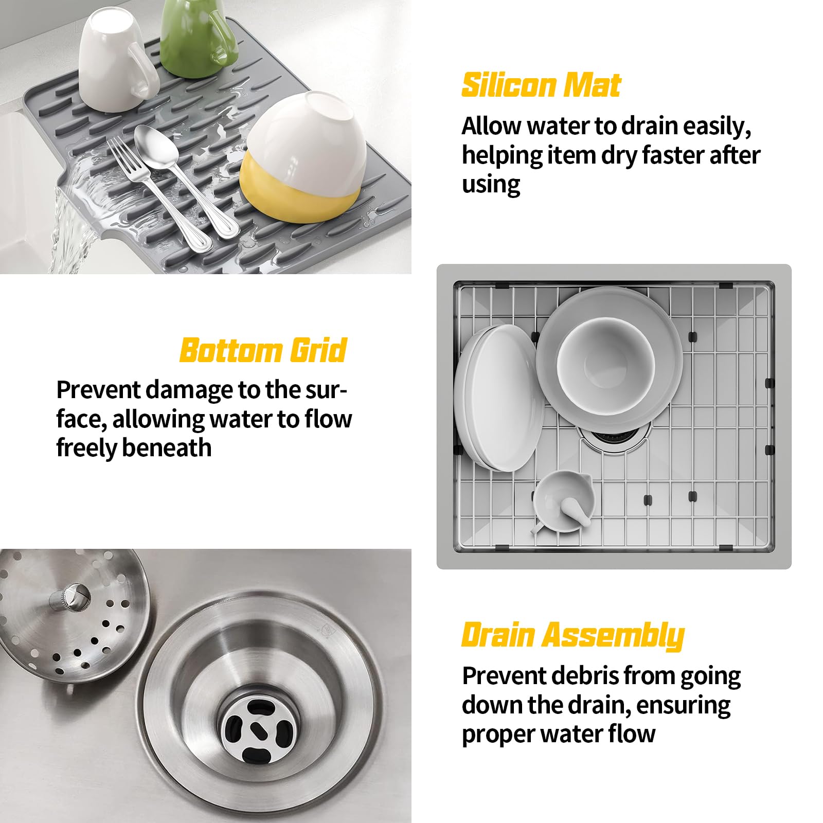 21x18In Stainless Steel Kitchen And Bar Sink - Small Undermount Single Bowl Drop In Staylish Kitchen&Bar Sink Ideal Choice For Small Space, Prep Area, RV With Bottom Grid,Soap Mat And Drain Assembly
