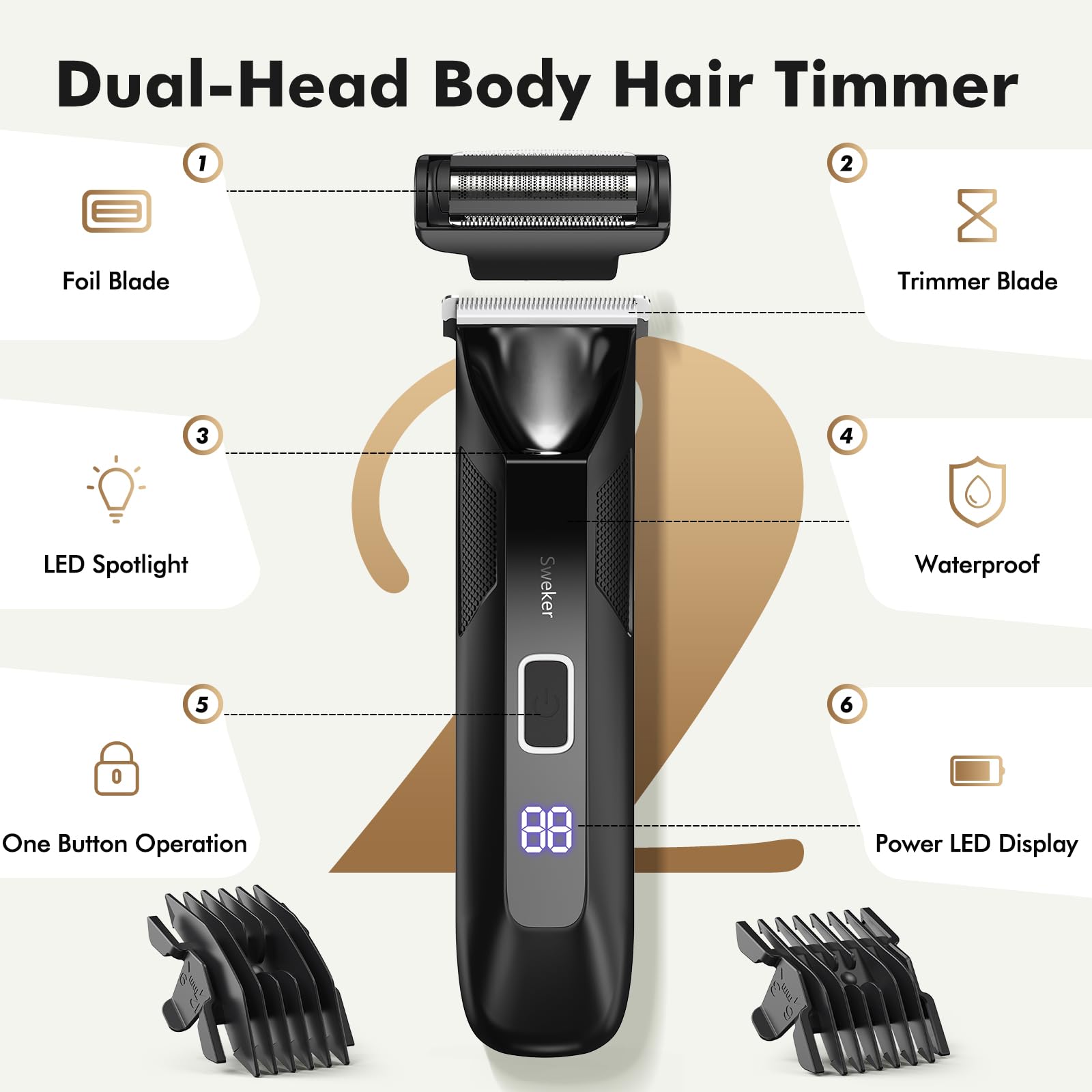 Sweker Body Hair Trimmer for Men, Manscape Ball Trimmer, 2-in-1 Body Pubic Hair Groomer and Groin Hair Shaver -Dual-Head Electric Razor for Men