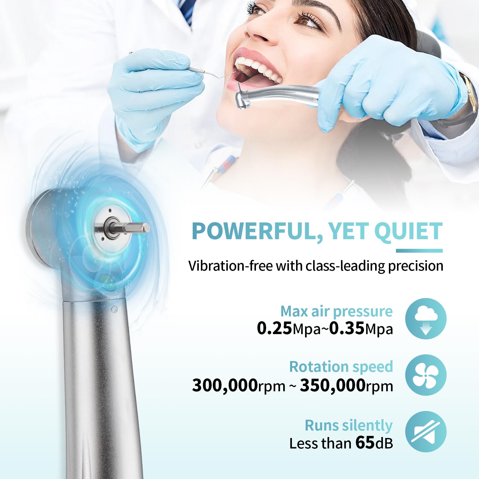 High Speed Handpiece 510(K) Approved with Std.Head ø12.6mm x H14.6mm: Dental Handpiece with Fiber-Optic LED Light, 4 Holes Coupling & Air-Turbine Motor: Perfect for Drilling, Grinding & Repairing