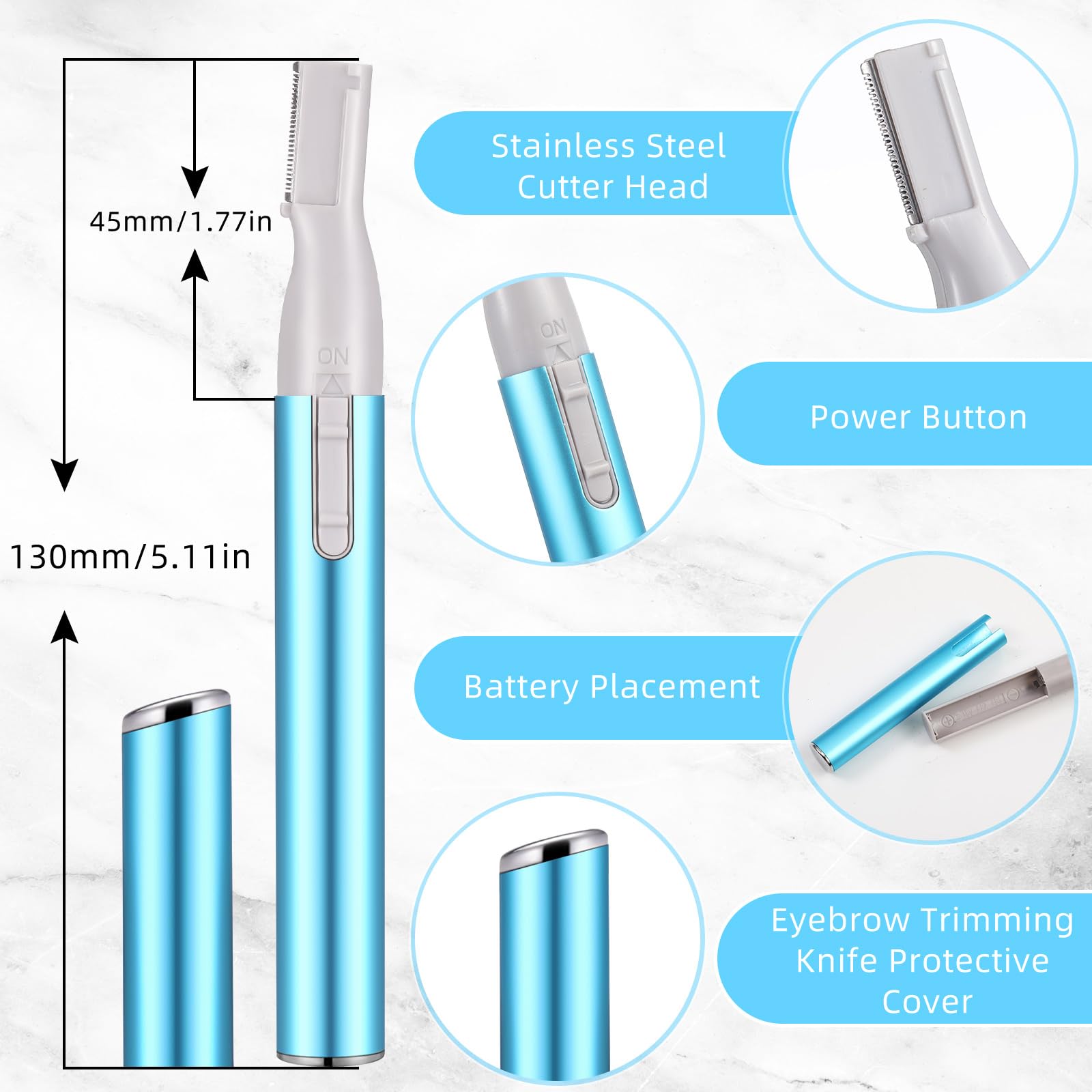 Chumia 2 Pcs Electric Eyebrow Trimmer Women Precision Face Razors Mini Shaver with Comb Christmas Women Gift Battery Operated Personal Epilator for Face Neck Fuzz Lips Leg(Pink,Azure)