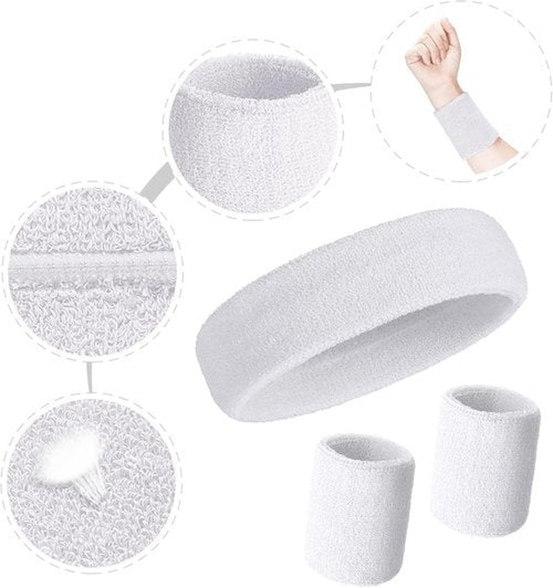 Bememo Sweatbands Set - 6 Pieces Including 2 Headbands & 4 Wristbands | Colorful Neon for Sports & Gym