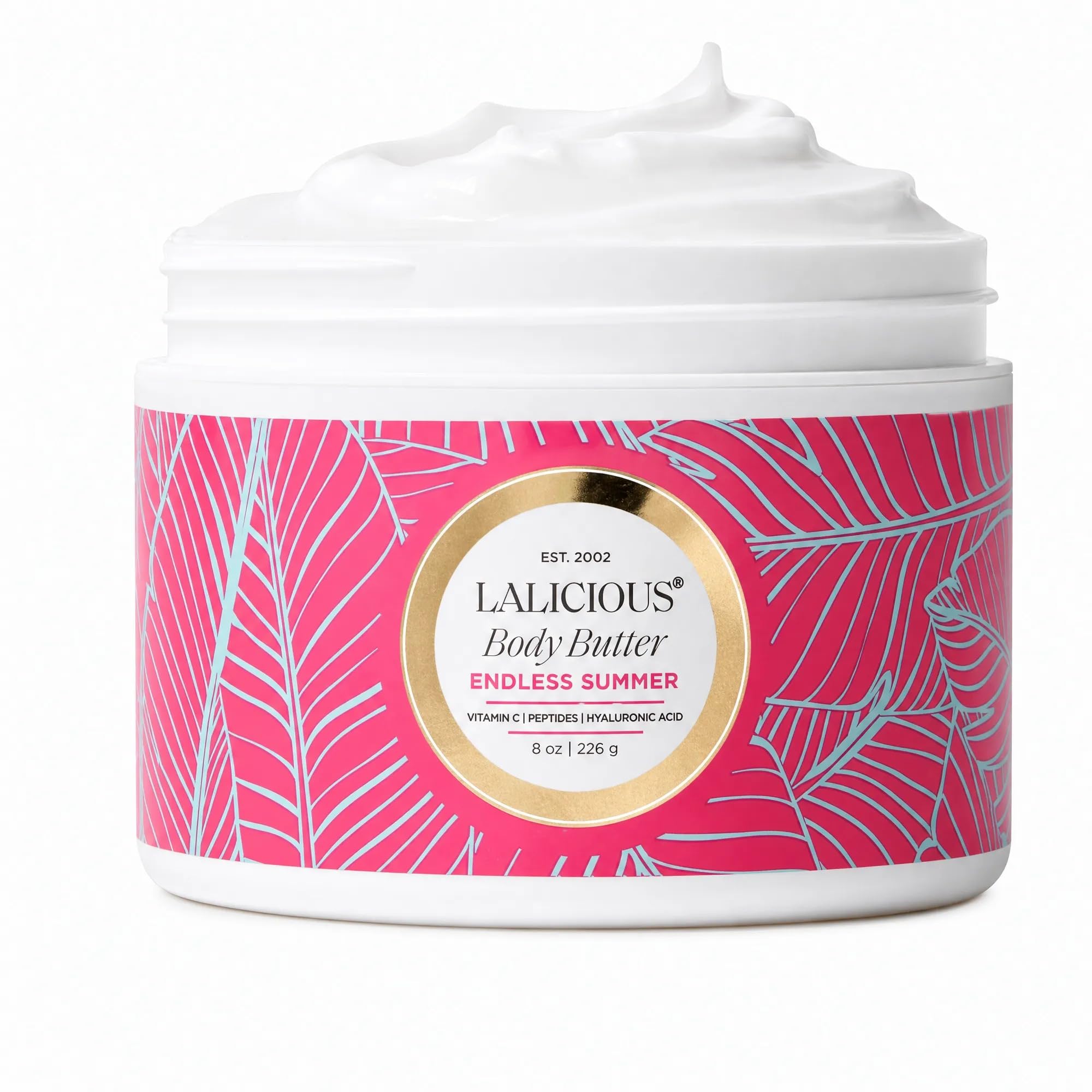 LALICIOUS Endless Summer Whipped Body Butter 8oz | Shea Butter + Hyaluronic Acid Body Cream | Deep Moisturizing Lotion for Dry Skin | Vitamin C & Peptides | Non-Greasy, Firming & Skin-Softening