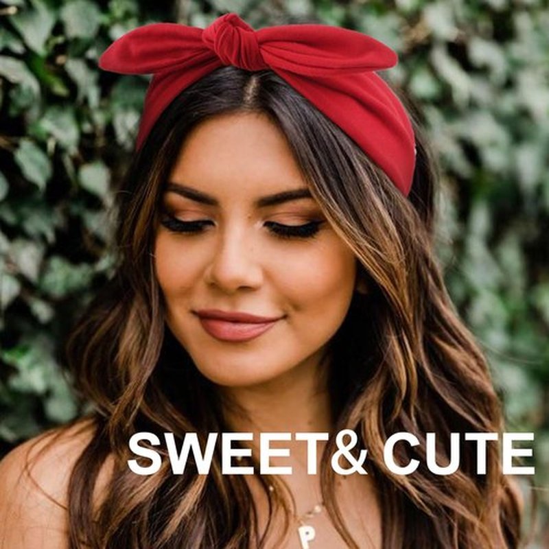 AQOKKA Elastic Bow Headbands for Women Girls Rabbit Ears Knotted Head Bands for Women's Hair Non Slip Boho Headwrap Sport Cute Hair Accessories