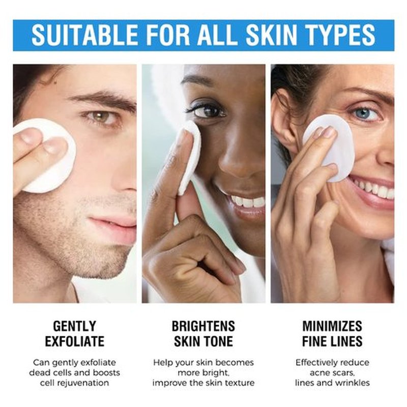 10% Glycolic Acid + 2% Salicylic Acid Peel Pads - BACHERI Resurfacing Pads For Face with Vitamins B5, C & E, Allantoin - Exfoliating Facial Peel for Dark Spots, Blackhead, Acne, 55 Pcs