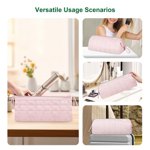 KarSyon Hair Tools Travel Bag Organizer for Dyson Airwrap Case Holder Shark Hair Dryer Flex Style Airstraight Brush Revlon Attachments Carrying Case Flat Curling Iron Bags (Pink)