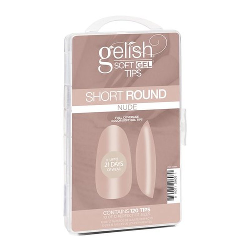 Gelish Nude Soft Gel™ Tips, Professional Quality Press on Nails Extension for Strong, Long-Lasting Manicures – Easy Application, Natural Look, Pre-shaped False Nail (Nude Short Round, 120 Count)