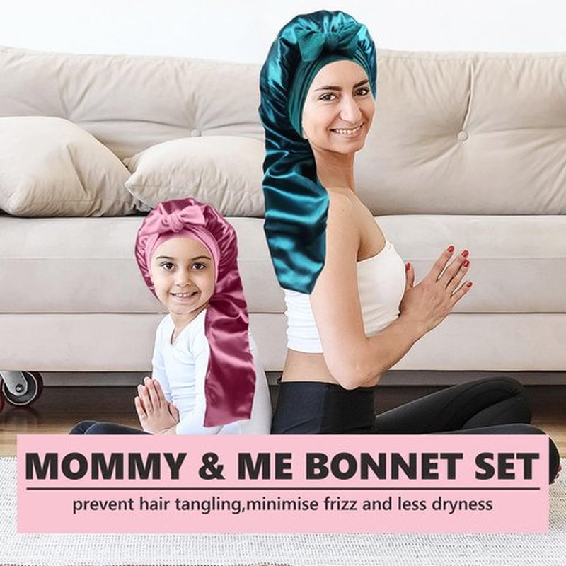 Long Kids Bonnets for Girls,Double Layer Satin Bonnet for Sleeping Kid,Bonnet for Girl Braids Long Hair Rose Gold