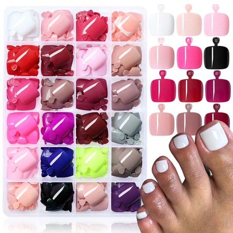 LuckForever 576pc Press on Toenails Women Toe Fake Nail with Adhesive Tab, Gel Fake Toenails Press ons Nails Short Square Glue on Toenail Acrylic Toes Nails False Presson Stick Toenail for Feet