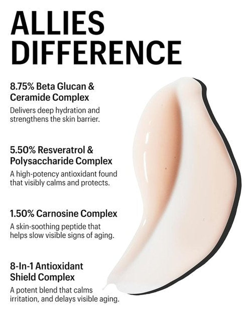 Allies of Skin Beta Glucan & Resveratrol Hydrating Serum - Plumping Face Serum with Ceramides & Peptides | 1 Fl Oz for Sensitive, Dry Skin