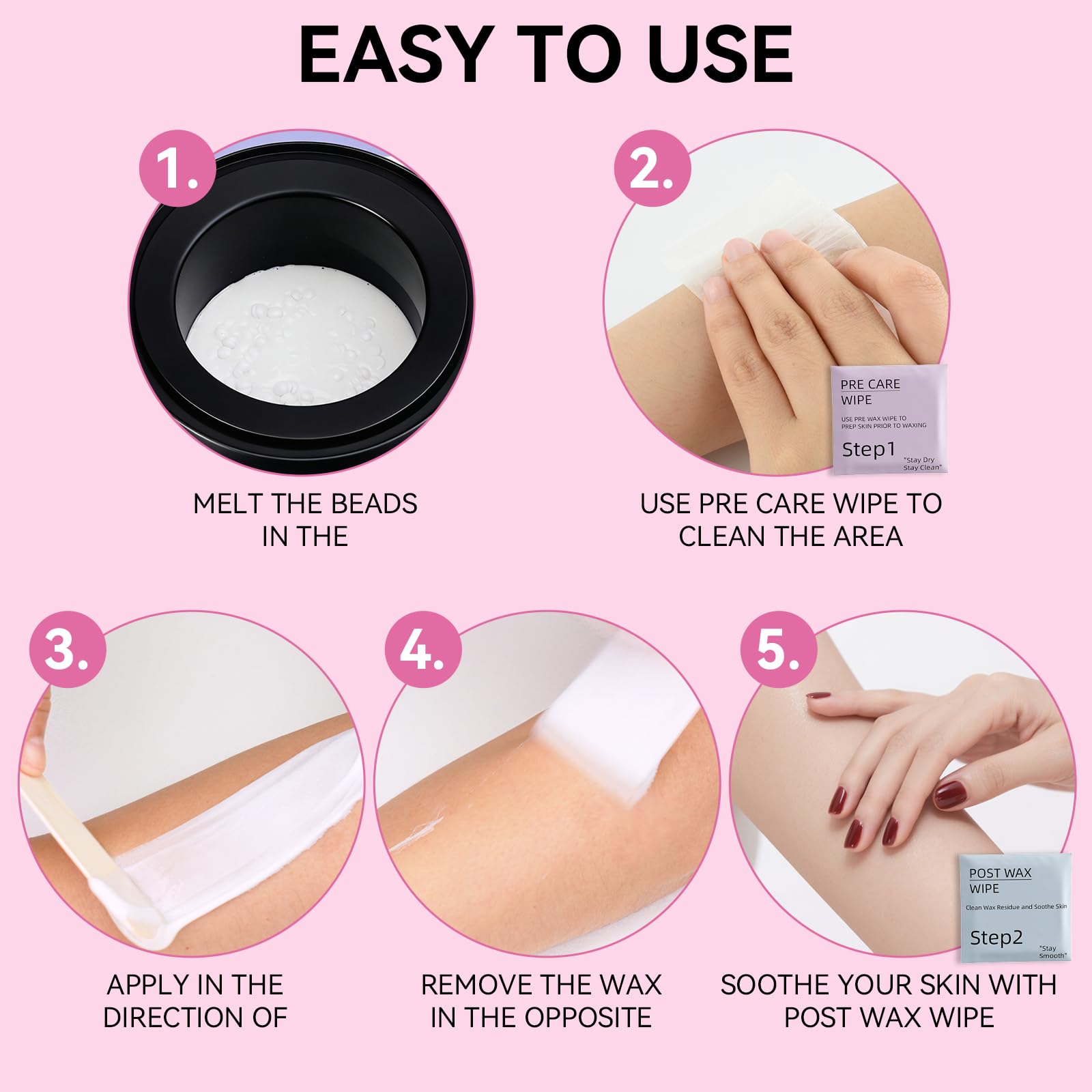 Rosepil Waxing kit for Women - Wax Warmer with Smart Temp Control, 6 Packs (3 Colors) Wax Beads for Targeted Hair Removal - Ideal for Body, Bikini, face, Home Salon Use