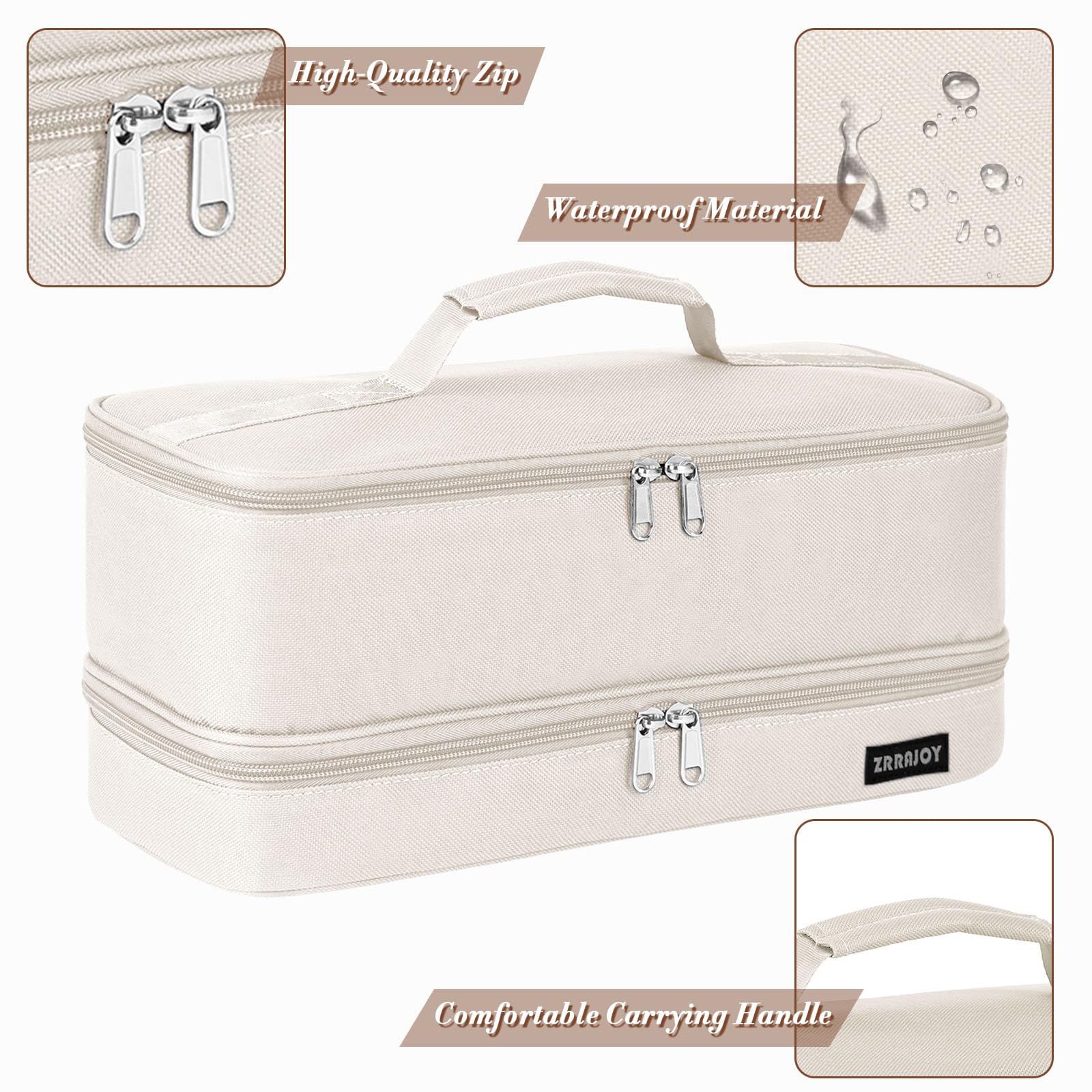 ZRRAJOY Double Layer Storage Case For Shark Flexstyle, Travel Carrying Case For Shark 430/440 Flexstyle, Organizer Bag For Shark Flexstyle/Dyson Airwrap Styler Attachments (Beige)