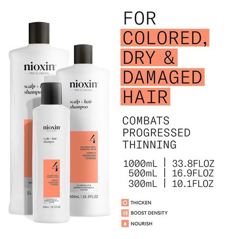 Nioxin System 4 Thickening Shampoo - Nourish & Boost Density for Colored, Dry, Damaged Hair | Niacinamide & Biotin