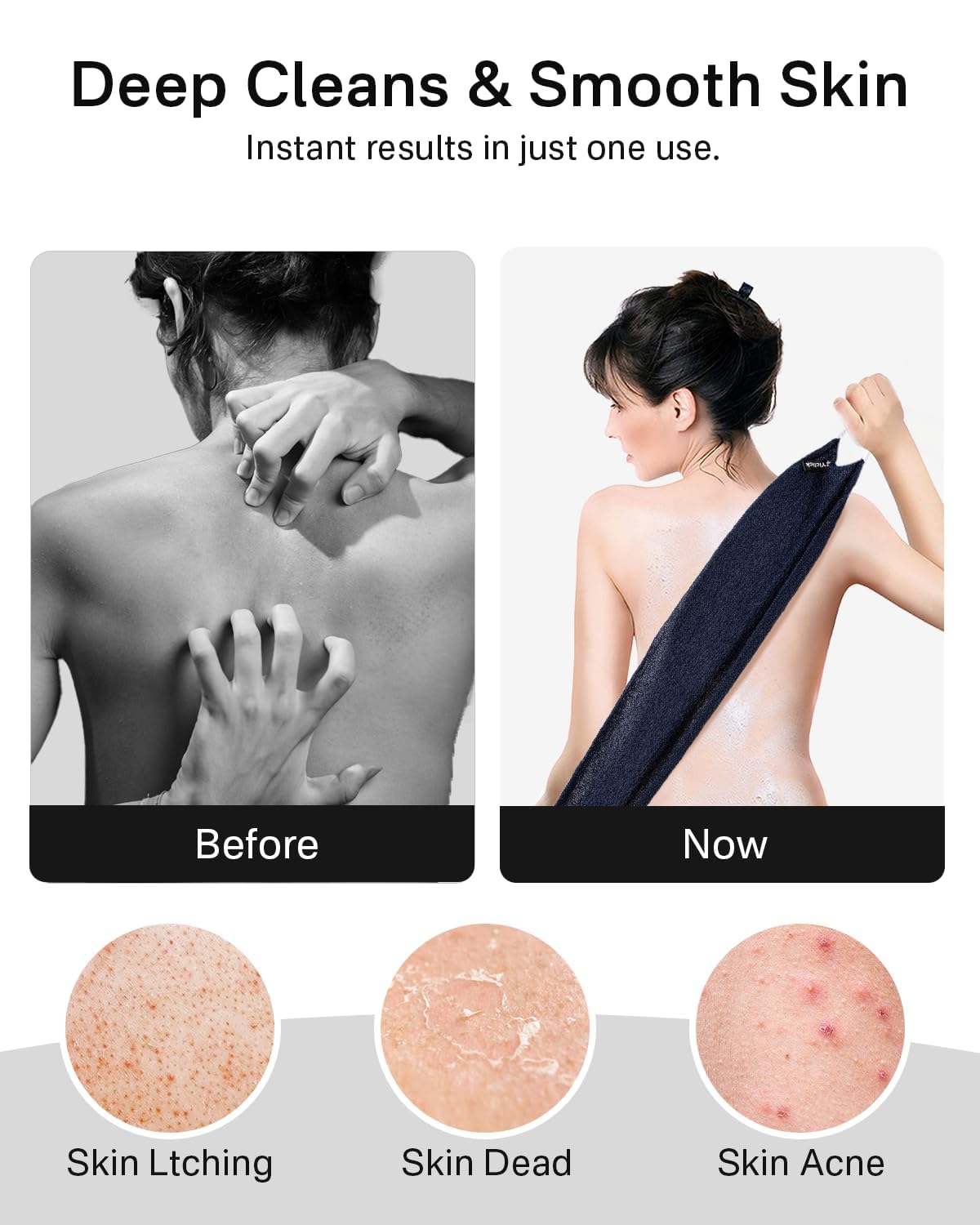 Yiclick Exfoliating Washcloth Towel with Handle, Back Scrubber for Shower, Exfoliating Body Scrubber Exfoliator, Japanese Wash Cloth for Body Scrub, Bath Sponge Loofah Luffa Washer Exfoliator