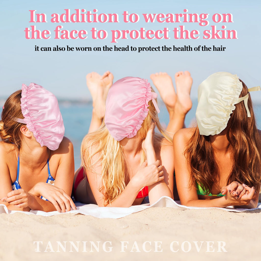 Jiuguva 4 Pieces UV Protection Tanning Face Cover Face Tanning Mask Hair Cap Protective Hair Bonnet for Women Salon, 5.91 x 4.33 Inches(Gold, Pink)