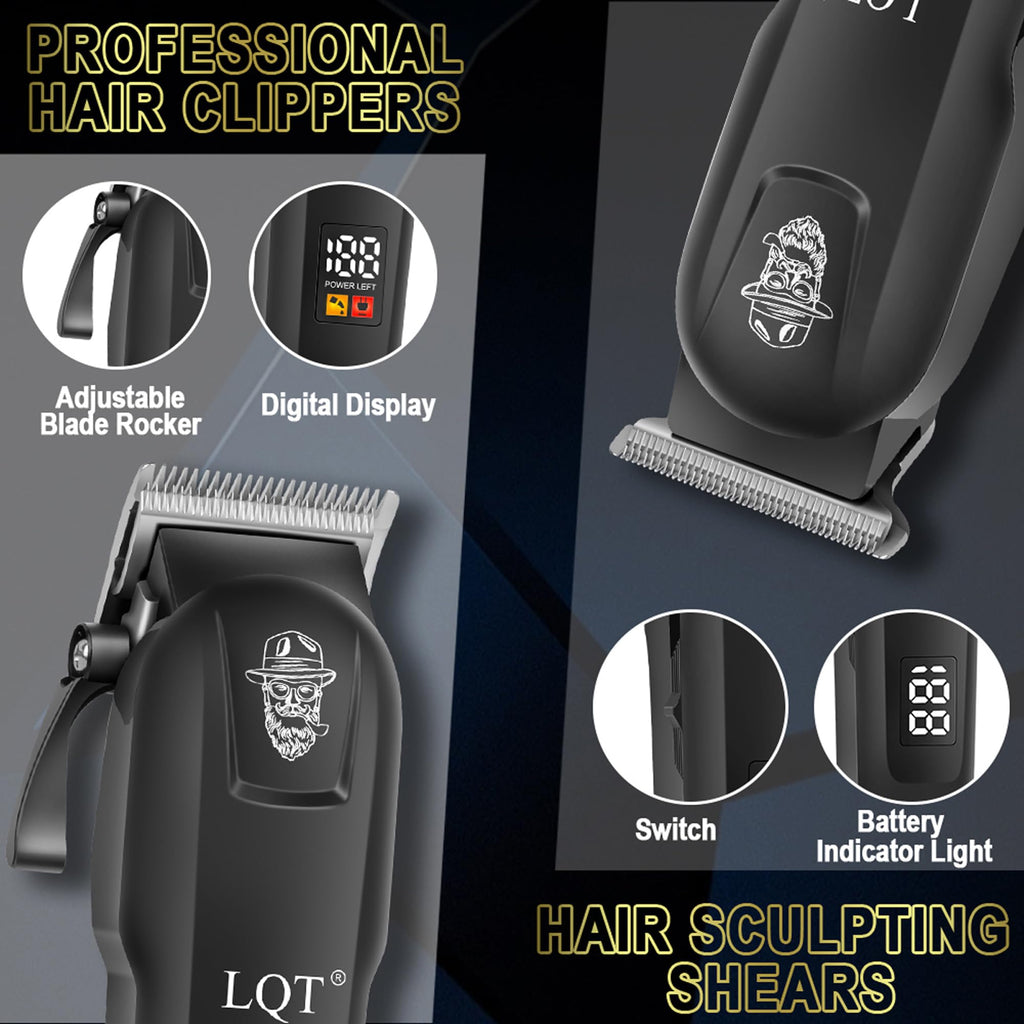 Hair Clippers for Men, 4-Piece Professional Grooming Kit Includes Hair Clipper, LED Power Display,Detail Trimmer and Nose Trimmer, Complete Cordless Set for Home Barber Use (Black)