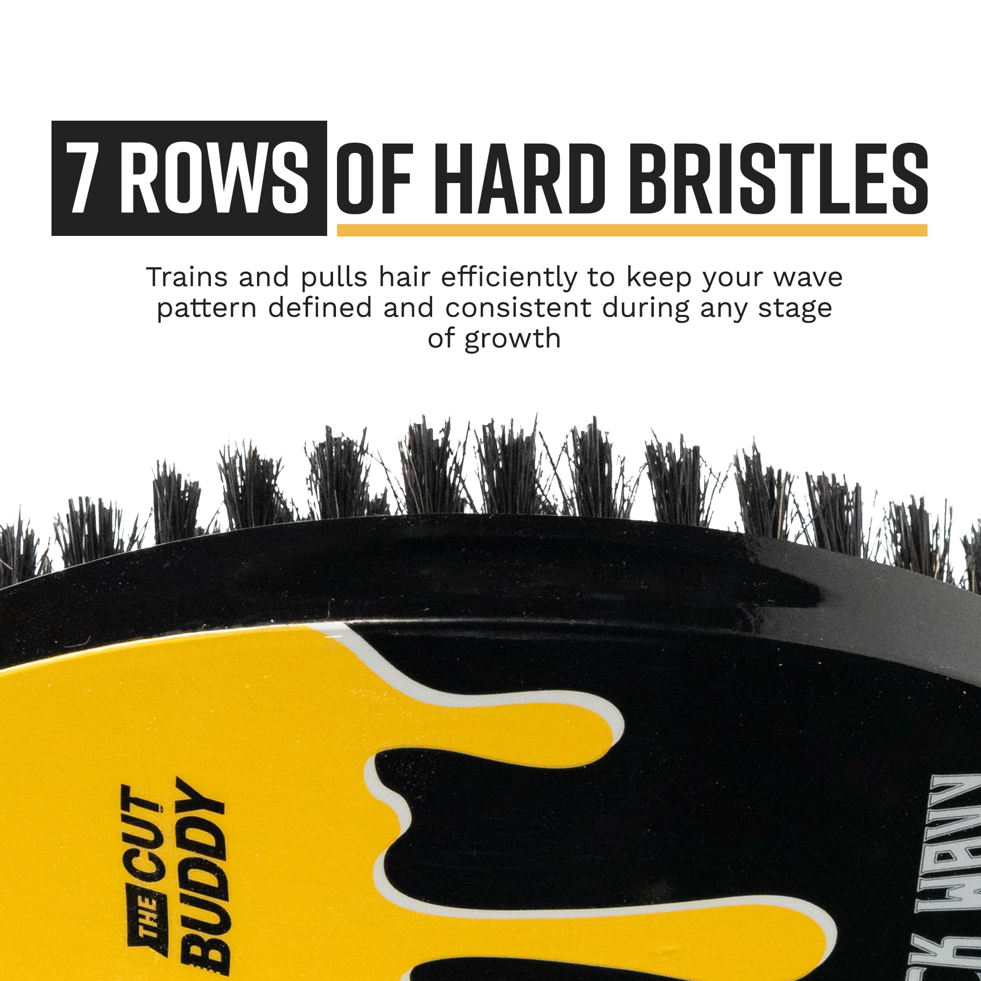 The Cut Buddy Nick Wavy Collection 360 Wave Hard Bristle Brush, Deep Penetration for Wolfing and Crown Definition, Ergonomic Grip, 7 Row