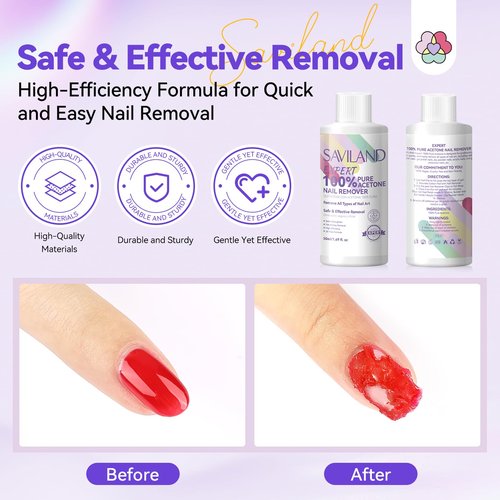 SAVILAND Nail Polish Remover Kit: 50 ML Acetone Nail Polish Remover Non-Drying Expert Gel Remover with Cuticle Oil & Tools Quick Removal for Nails Polish Acrylic Dip Powder DIY Salon