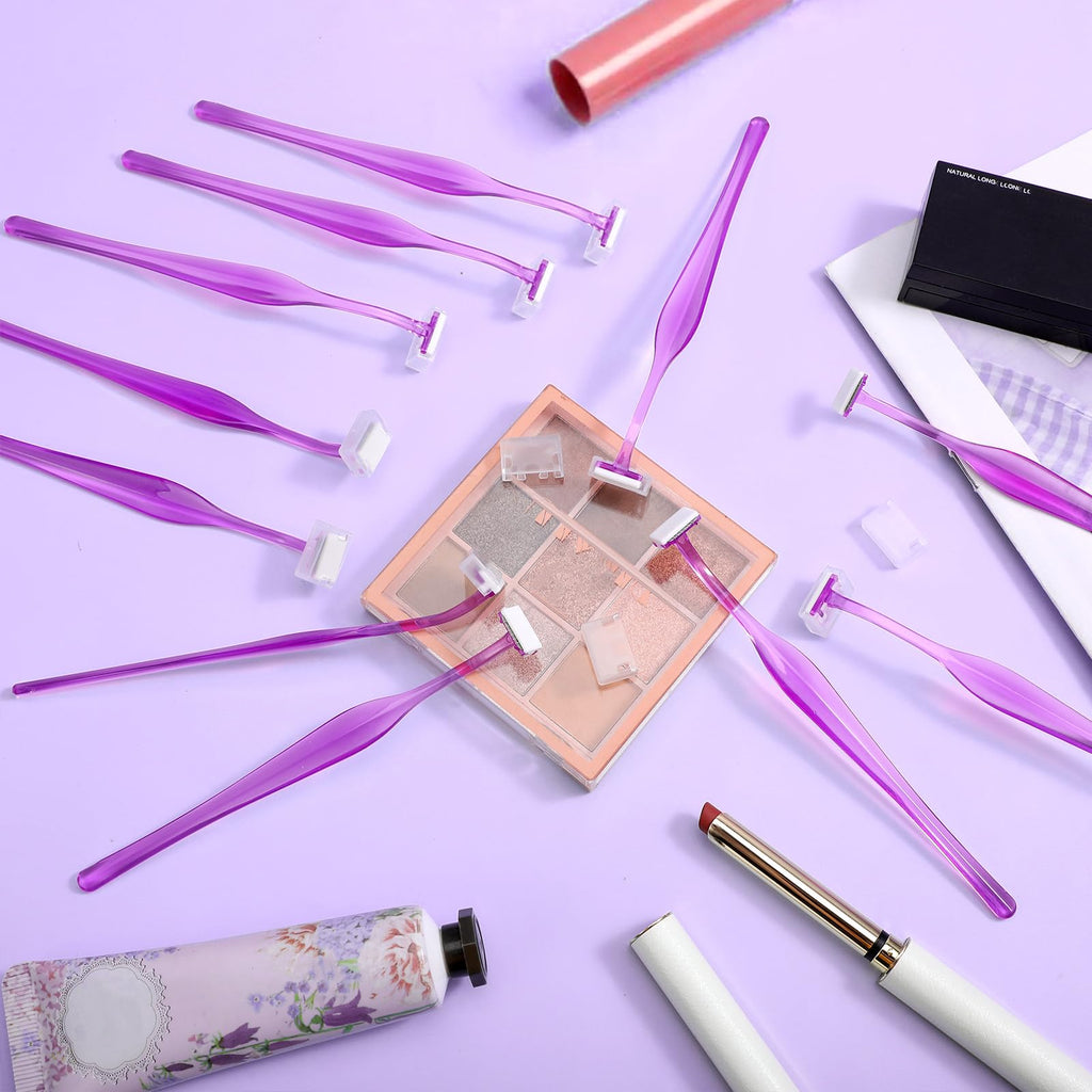 12 PCS Small Eyebrow Razors, Mini Face Shavers Facial Hair Removal Eye Brow Razors Microblades Eyebrow Shaper Beauty Tools Accessories for Women Men Use (Purple)