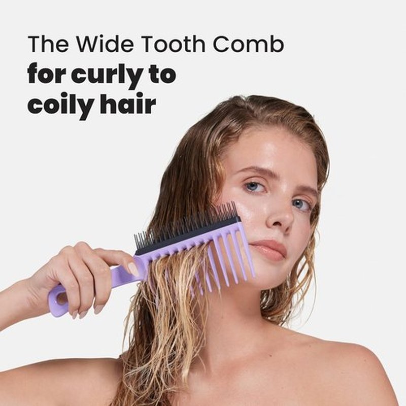 Tangle Teezer Wide Tooth Comb - Double-Sided Detangling Tool for Curly Hair | Wet & Dry Use, Lilac