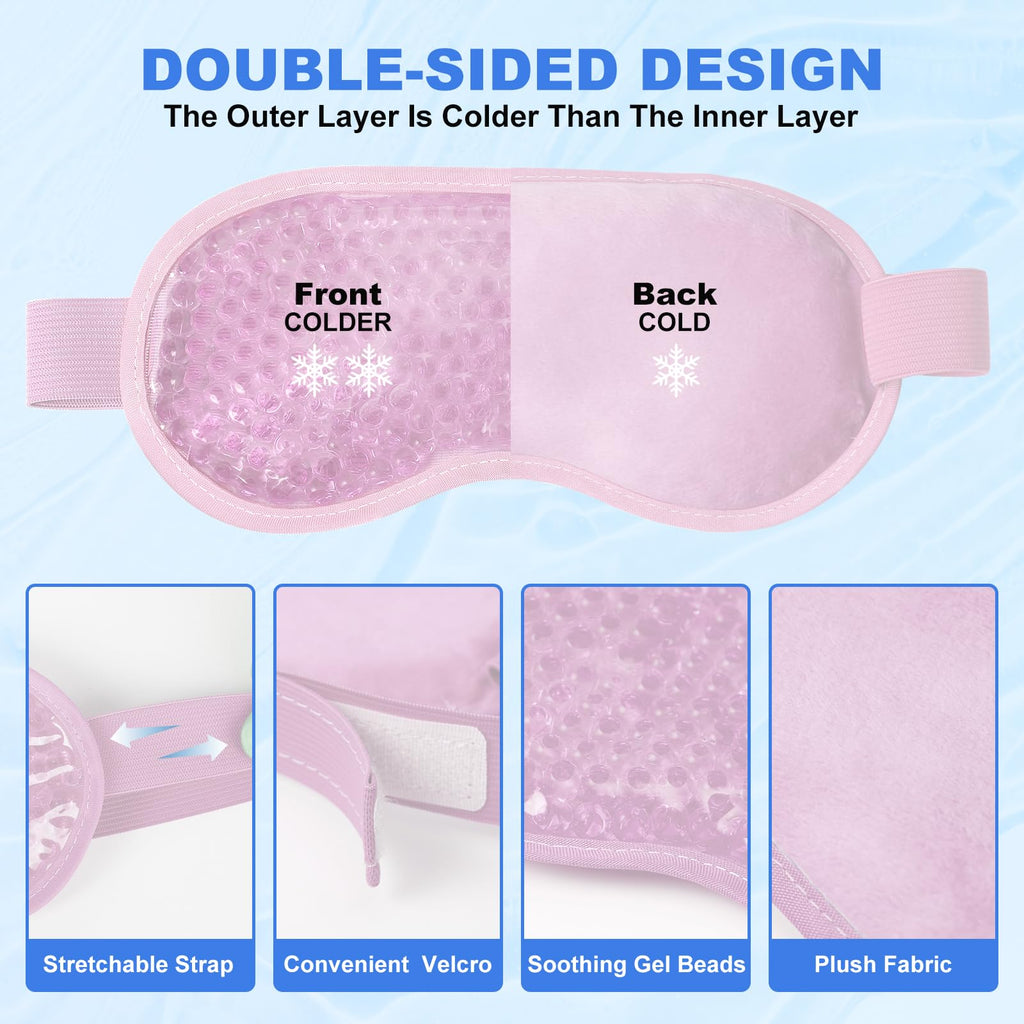 candyfouse 2Pack Cold Cooling Eye Mask, Reusable Hot Colder Therapy Gel Bead with Plush Backing for Puffiness Migraine Stress Relief Skin Care Dry Eyes