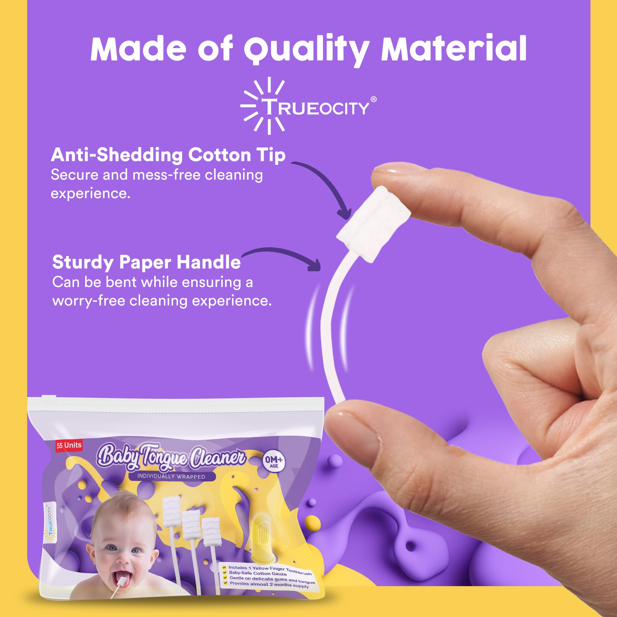 Trueocity Baby Tongue Cleaner Newborn – Soft Oral Cleaner for Infants, Gum & Mouth Cleaning for 0-3 Month Babies, Easy to Use and Safe for Daily Hygiene – Best Value Pack of 55 Units