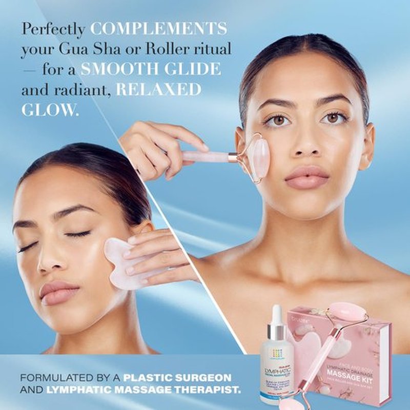 Bruizex Lymphatic Drainage Oil for Face & Neck Massage, Coconut & Jojoba Oil for Skin Facial Oil for Gua Sha or Jade Roller, Boosted with Vitamins E & C, Hyaluronic Acid & Retinol - 1 Fl Oz