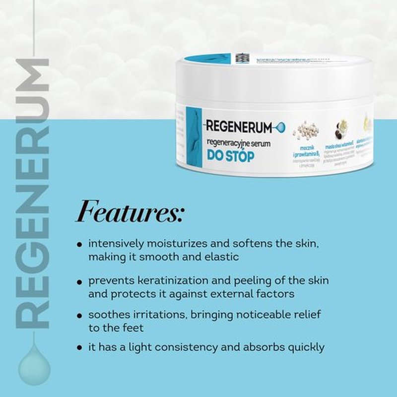 Regenerum - Foot Regenerating Serum - Footcare for Rough Skin, Deeply Softens, Restores, Repairs with Urea, Provitamin B5, Shea Butter, Vit E - 125ml