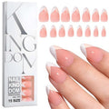 LoveHome 150pc French Tips Press on Nails Short Almond Fake Nails with Glue Tab, Nude Short Nails Press on Nail Almond Glue on Nails Geometric French Acrylic Nail Artificial Fingernail for Women