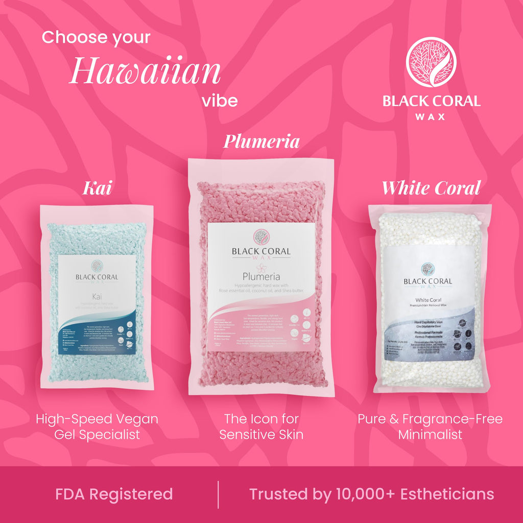 Black Coral Wax - Plumeria - 1 kg / 2.2 lb Pink Hard Wax Beads Bag - Bikini, Face & Whole Body No Strip Needed - Perfect for Sensitive Skin & Underarm Waxing - Cream Texture, Flafless Hair-Removal
