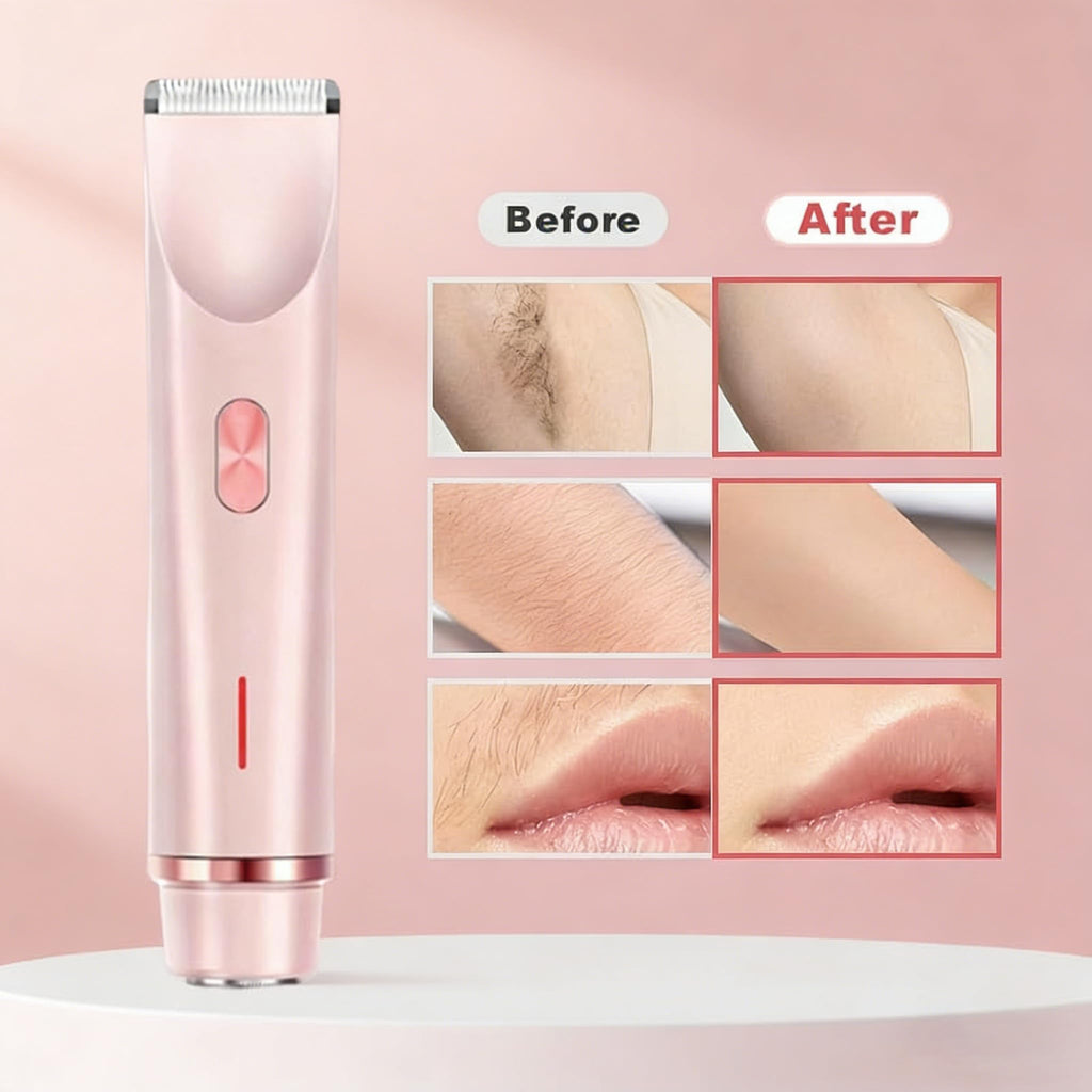 Bikini Trimmer for Women, 2 in 1 Electric Razors, Wet Dry Use, IPX7 Waterproof Rechargeable Bikini Shaver with Ceramic Cutting Head, 120 Min Cordless Runtime, Pink
