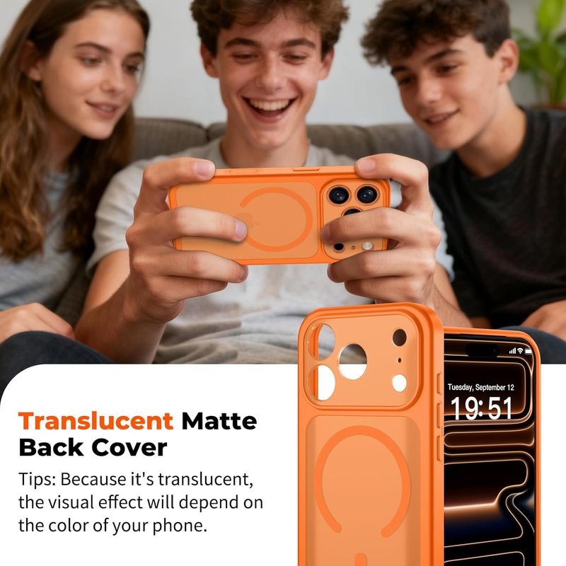 Zapica Magnetic iPhone 17 Pro Max Case - Upgraded Camera Control Button & Full Protection | Translucent Matte, Starry Orange