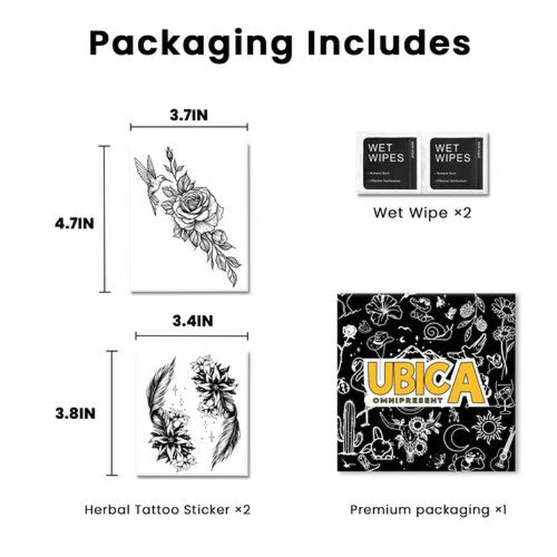 UBICA Semi Permanent Tattoos, 2 Sheets Realistic Temporary Tattoos for Women, Fake Tattoo for Ankle Arm Waist, Waterproof No Reflective, Lasts 2 Weeks (Hummingbird floral & Feather Flower Designs)