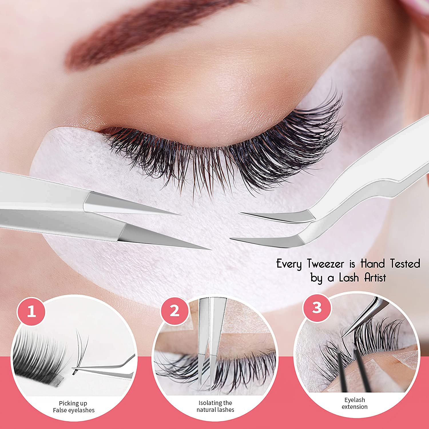 SIVOTE Eyelash Extension Tweezers for Classic & Volume Lashes, 2-Pack, White