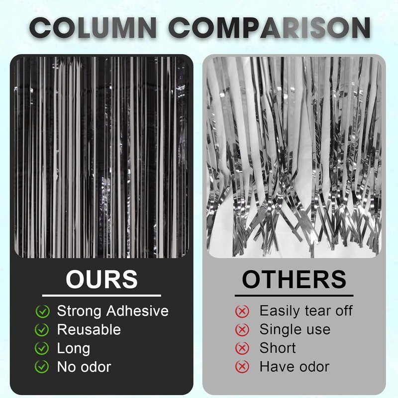 Voircoloria Black Foil Fringe Backdrop Curtains - 3 Pack Tinsel Streamers for Parties | 3.3x8.2 Feet