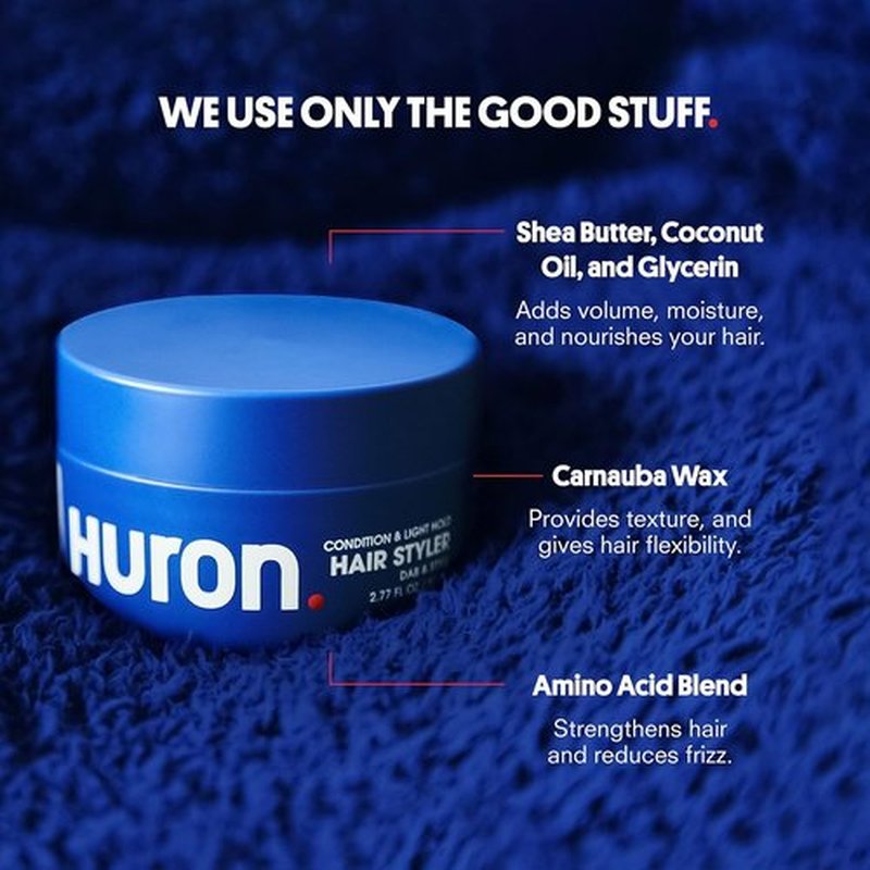 Huron Clean Citrus Woods Hair Styler – Conditioning and Frizz Control Pomade – Lightweight, Nourishing Hair Styling Cream with Shea Butter & Coconut Oil – Matte Finish – 2.7 oz