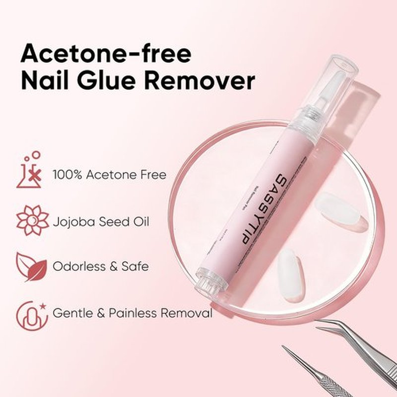 SASSYTIP Nail Glue Remover Pen for Press On Nails, Click & Remove Design, Acetone-Free Gentle Formula for Fake Nails & Nail Glue, 0.11 fl.oz. (2 PCS)