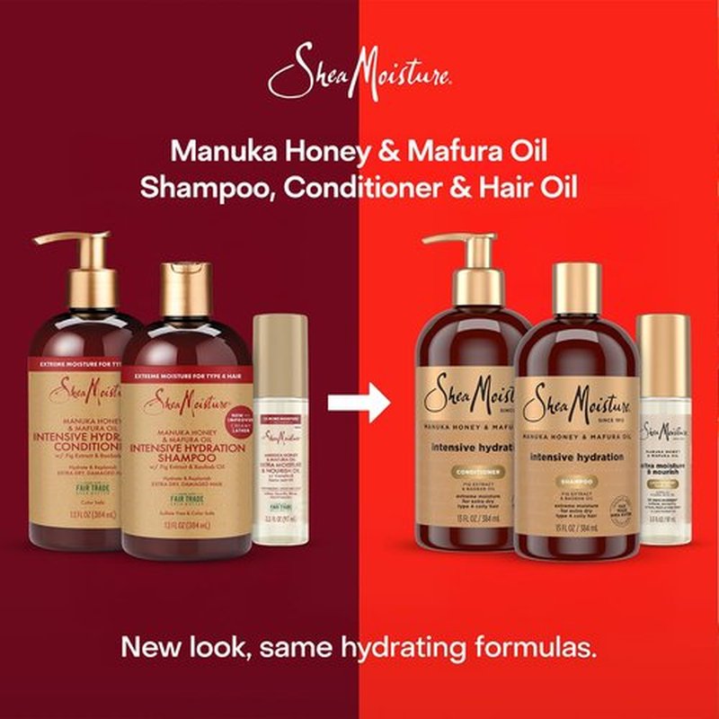SheaMoisture Shampoo & Conditioner, Manuka Honey & Mafura Oil Intensive Hydration + Ultra Moisture & Nourish Lightweight Hair Oil for Extra Dry, Damaged Hair