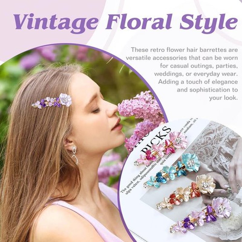 inSowni 12 Pieces Gold Metal Rhinestone Butterfly Flower Alligator Hair Clips Barrettes Accessories for Women Girls