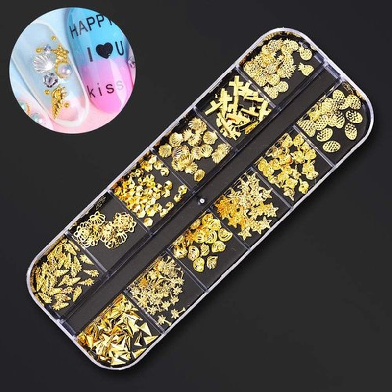 SILPECWEE 4 Boxes 3d Nail Charms Nail Rhinestones Rainbow Nail Pearls Gold Rose Golden Nail Jewels Caviar Beads Glass Crystals Nail Decoration with 1pc Tweezers, Picker Pencil