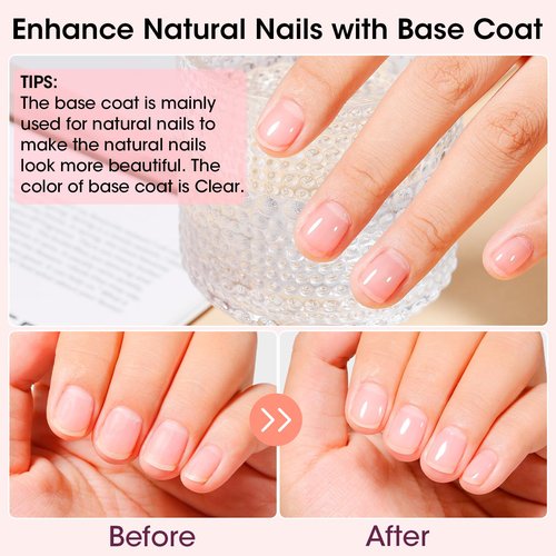 GELLEN Clear Nail Polish Base Top Coat, Sheer Pink Tinted Base Coat & Shine No Wipe Top Coat Strengthen Thin Damaged Natural Nails, Quick Dry Regular Nail Polish Non UV Gel, TPO & Hema Free, Non-toxic