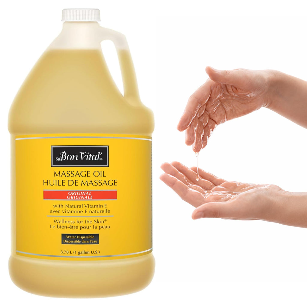 Bon Vital' Original Massage Oil, 1 Gallon Unscented Professional Massage Oil with Natural Oils & Vitamins, Water-Dispersible, No Nut Oils, Smooth Glide for All Massage Modalities