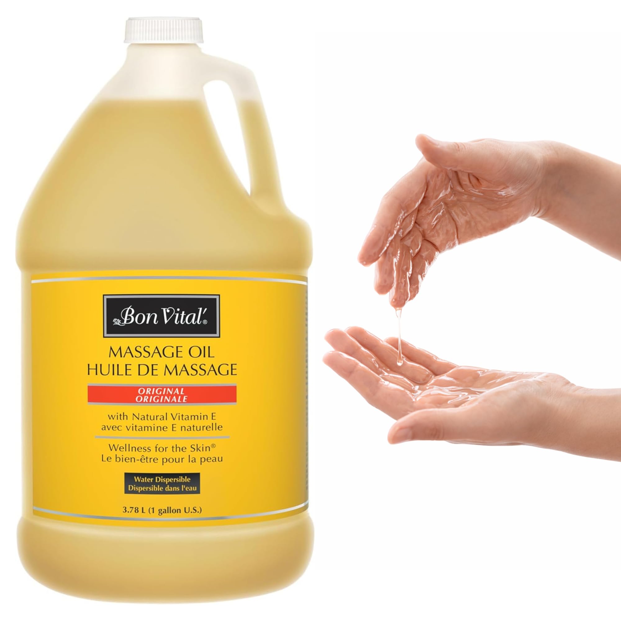 Bon Vital' Original Massage Oil, 1 Gallon Unscented Professional Massage Oil with Natural Oils & Vitamins, Water-Dispersible, No Nut Oils, Smooth Glide for All Massage Modalities