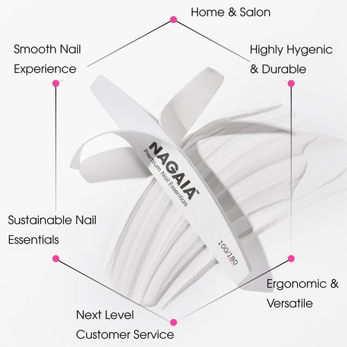 NAGAIA Premium 100/180 Grit Nail Files, Individually Packed, Precision Shaping, Fast Removal & Contouring, for Acrylic, Dip, Gel & Natural Nails, Professional Quality for Salon & Home Use Pack of 10