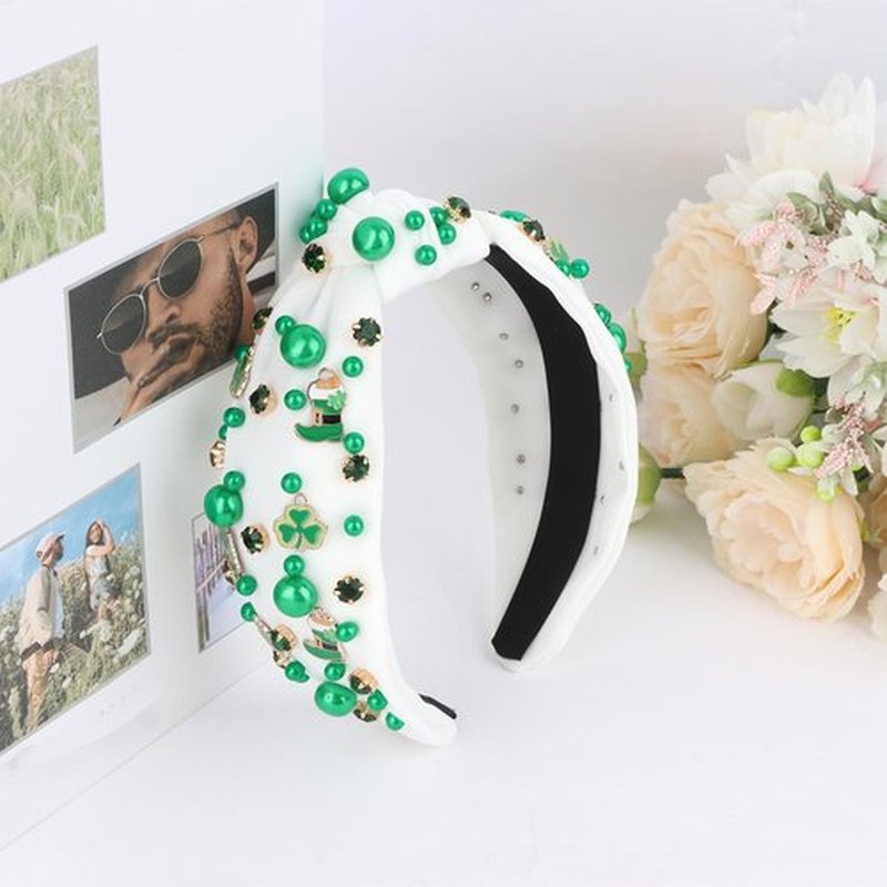 AMCAMI St Patricks Day Headband for Women, Green & White Shamrock Knotted Headband, St Patty's Day Hair Accessories for Women & Girls