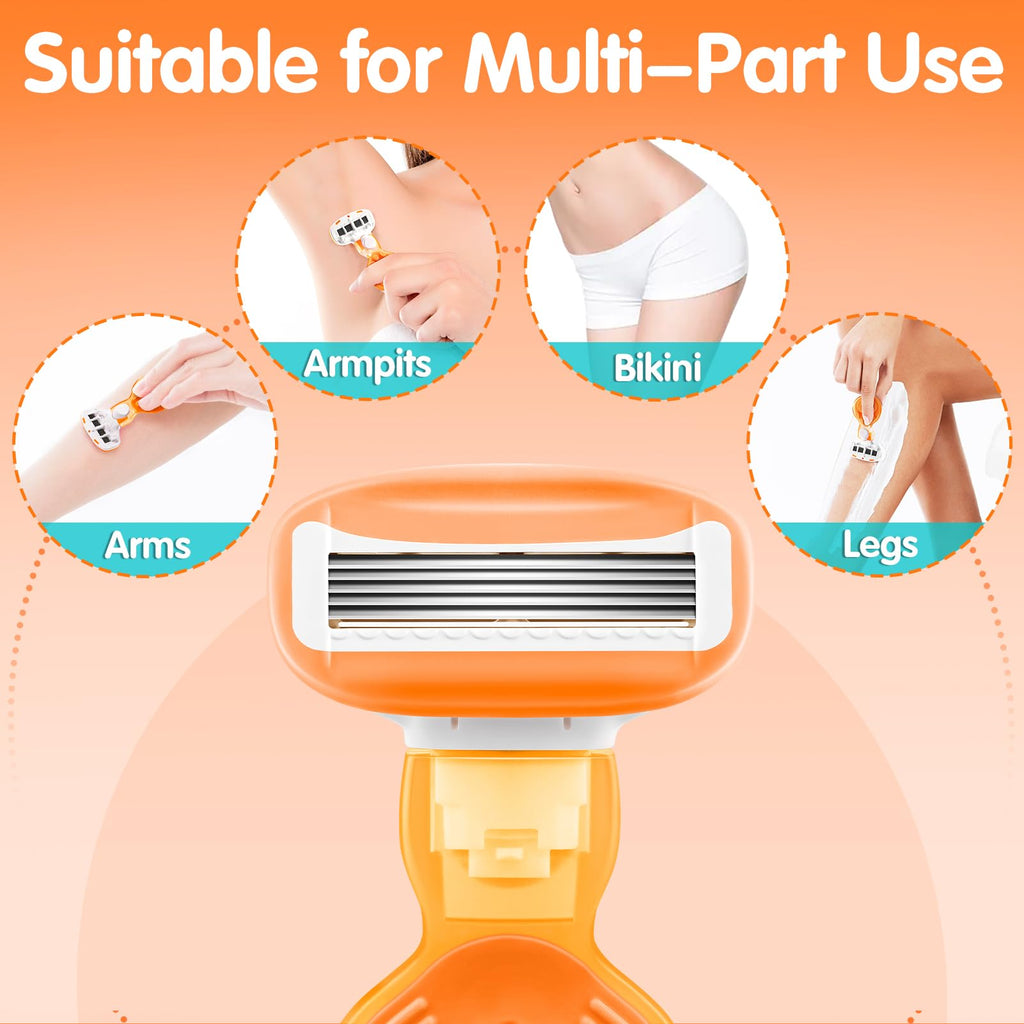 DreamGenius Travel Razors for Women Include 1 Handle 2 Cartridges, Orange