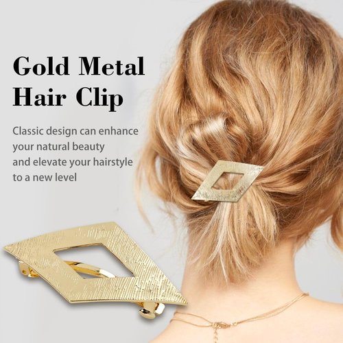 Dizila 8 Pieces Simple Rectangular Oval Star Gold Metal French Hair Barrettes Automatic Spring Snap Hair Clips Clamps Grips Accessories for Women Girls