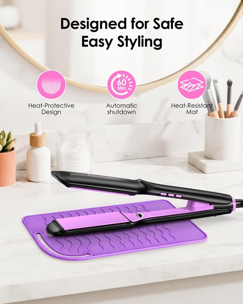 1.75 Inch Hair Straightener for Women, Ionic Flat Iron Hair Straightener with Professional Ceramic Coated, 9 Smart Temps Control, 20s Fast Heat-Up, Auto Shut-Off & Dual Voltage Purple