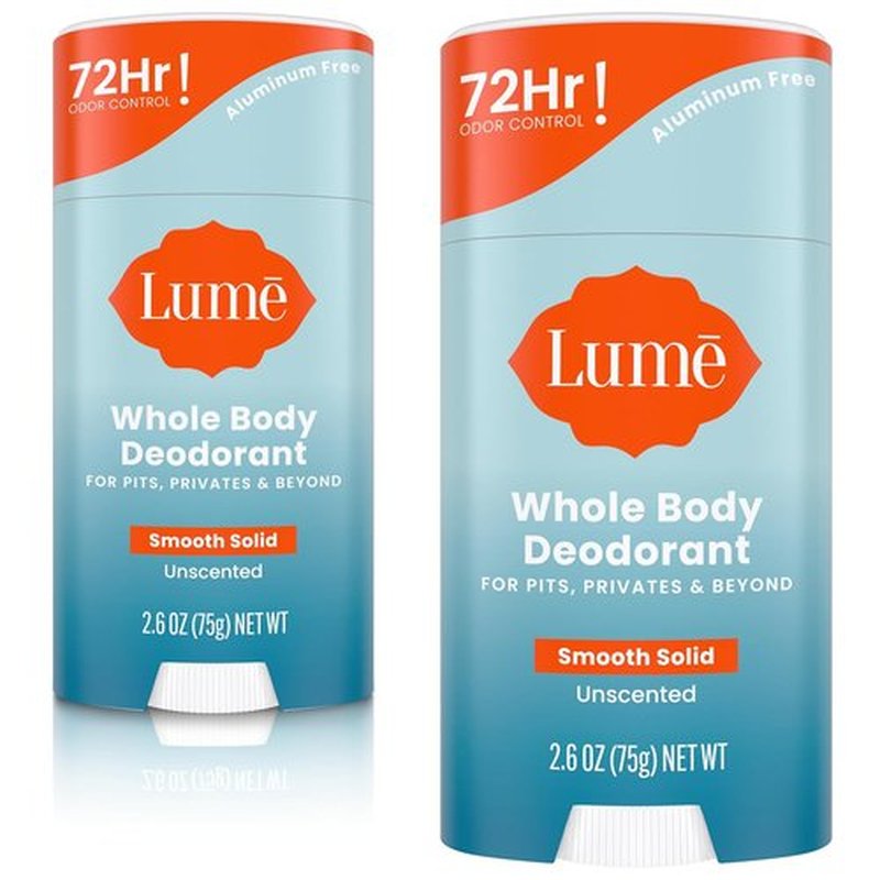 Lume Whole Body Deodorant - 72-Hour Odor Control Solid Stick - Aluminum & Baking Soda Free | 2.6 oz (Pack of 2)